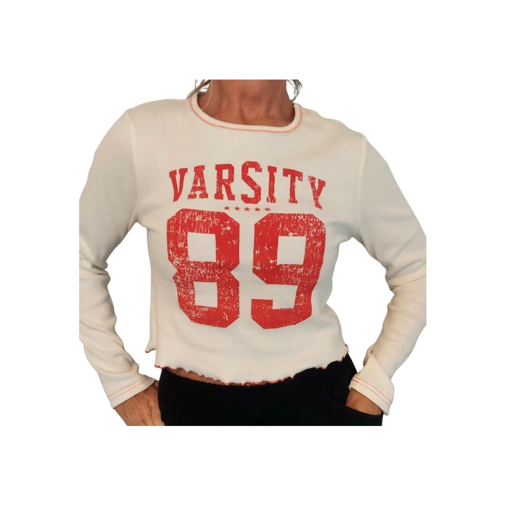 Modern Lux Varsity 89 Off White and Red Long Sleeve Shirt